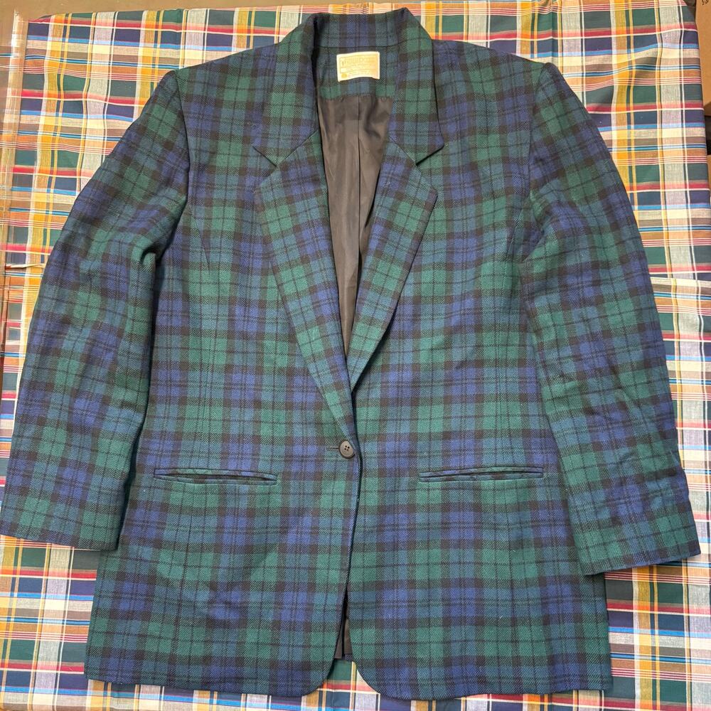 Vintage Pendleton mens blazer tartan plaid blue green size 14 100%virgin wool